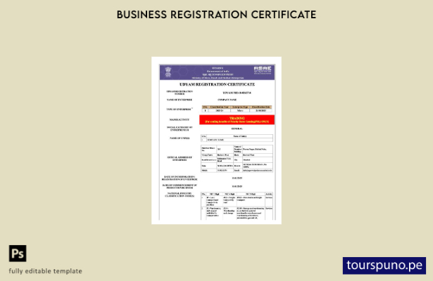 listo para imprimir Certificado de registro de India Udyam Plantilla de Word y 1
